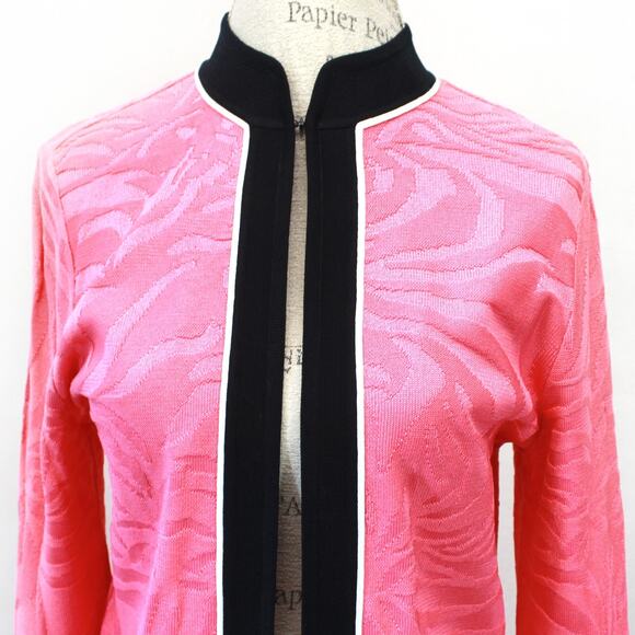 Ming Wang Pink Open Front Classic 100% Filament Cardigan Jacket & Top Set Small - Picture 3 of 14